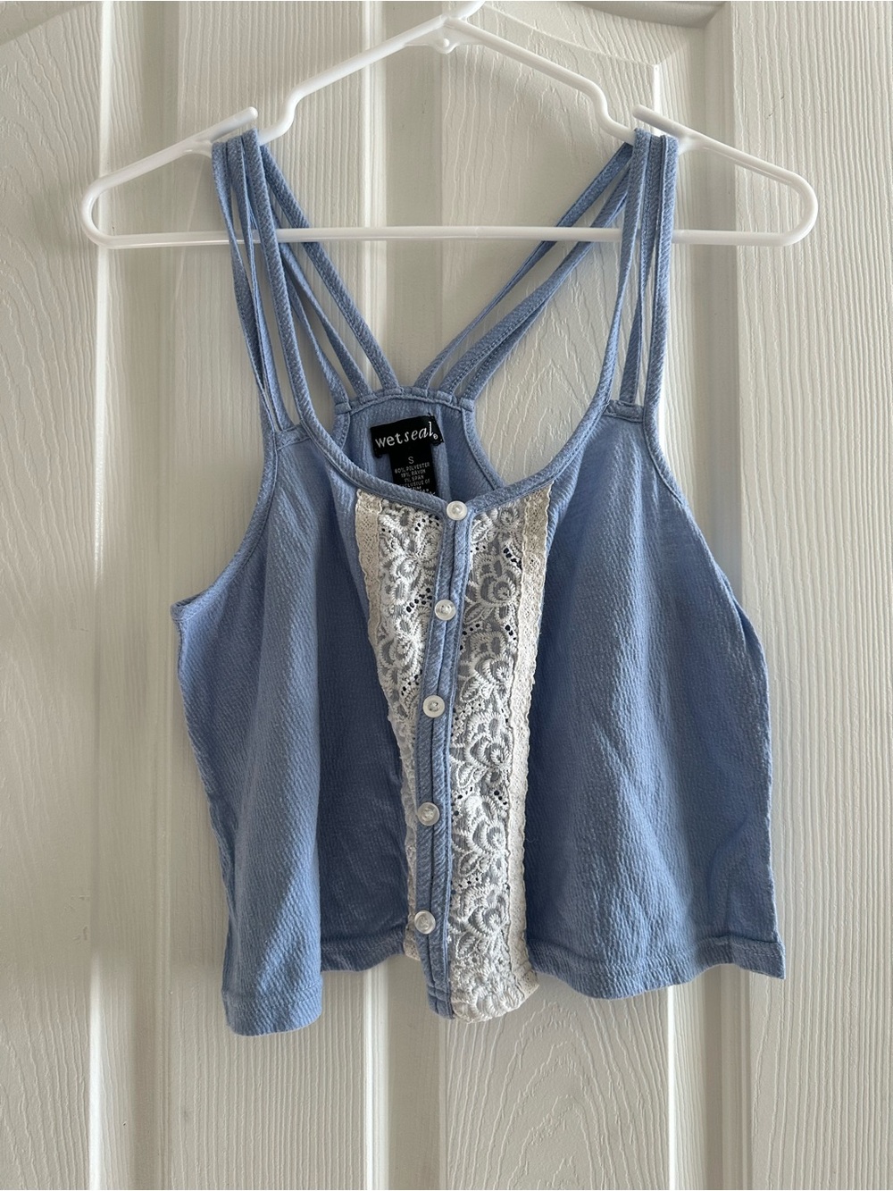 Wet Seal Blue Lace-Trim Cropped Tank Top